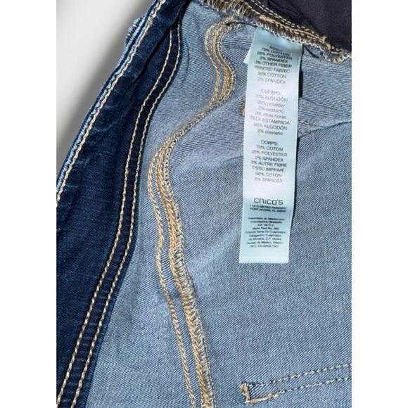 Chicos Animal Leopard Print Cuffed Jeans Stretch Distressed Rhinestone Size 3 - Picture 5 of 6